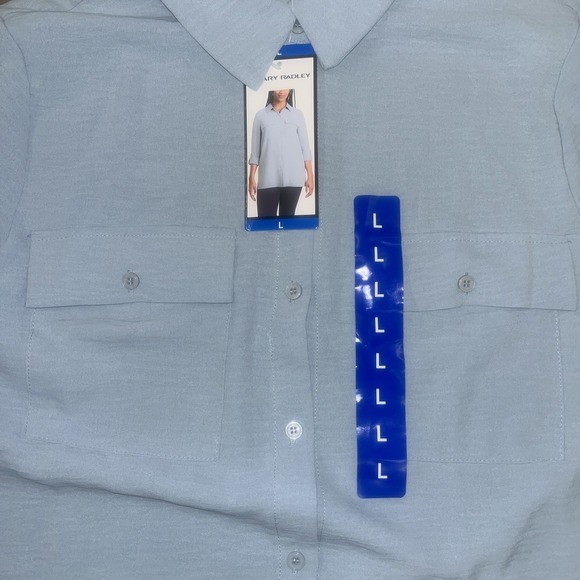Hilary Radley Women's Button Front Blouse Long Sleeves  Light Blue Size  L  NWT - Picture 2 of 2